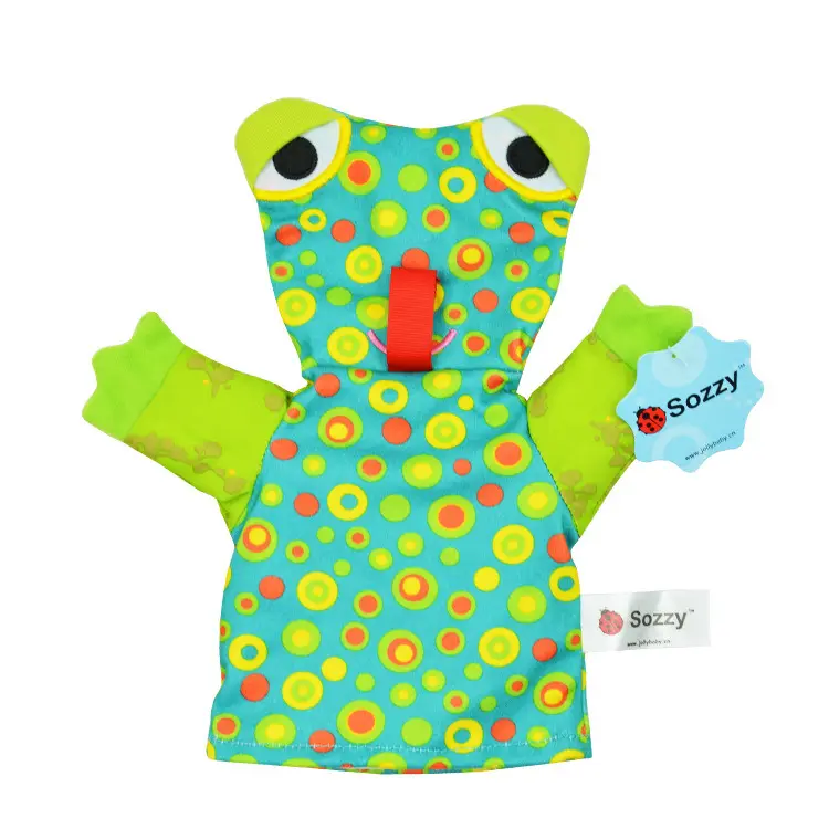 Custom Early Educational Baby Toy Cartoon Frog Kids Cloth Hand Puppet