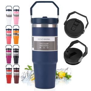 Wholesale Bulk 20oz Flip Straw Coffee Tumbler Stainless Steel Insulated Travel Coffee Mug <b>Thermos</b> <b>Cup</b> With Handle - Product Image 1