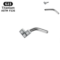 Anting Hidung Titanium F136 Bentuk Bunga Hati dengan Zirkon, Pin Bentuk L, Perhiasan Tindik Grosir