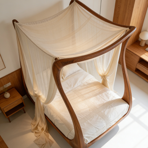 Lit à baldaquin unique et artistique, en bois massif naturel japonais, idéal pour les séjours à la maison - Product Image 5