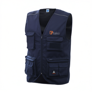 TTAKE Take Multi Pocket <b>Vest</b> Workwear 3XL Grey <b>Utility</b> <b>Vest</b> - Product Image 2