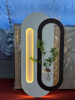 Grande Décoration Murale Texturée en Grès, Art Mural Lumineux de Luxe avec Support de Vase en Verre et Lumière LED pour Entrée de Maison