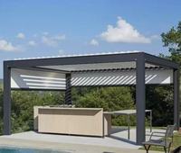 Sistema de Techo de Pérgola de Aluminio para Terraza Exterior, Bioclimático, Ecológico, Impermeable, con Rejillas Ajustables y Luces LED