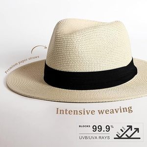 Mũ cói rộng vành kiểu Panama dành cho nữ và nam, mũ Fedora mùa hè đi biển chống nắng UPF - Product Image 4