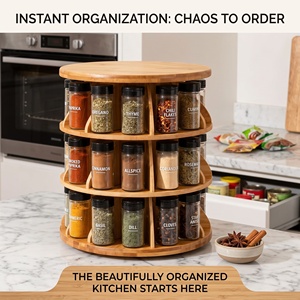 Customized Bamboo Tiered <strong>Spice</strong> Rack Organizer Shelf Organizer for Cabinet Drawer <strong>Tray</strong> &amp; Countertop, Kitchen Step Shelf Holds - Product Image 4