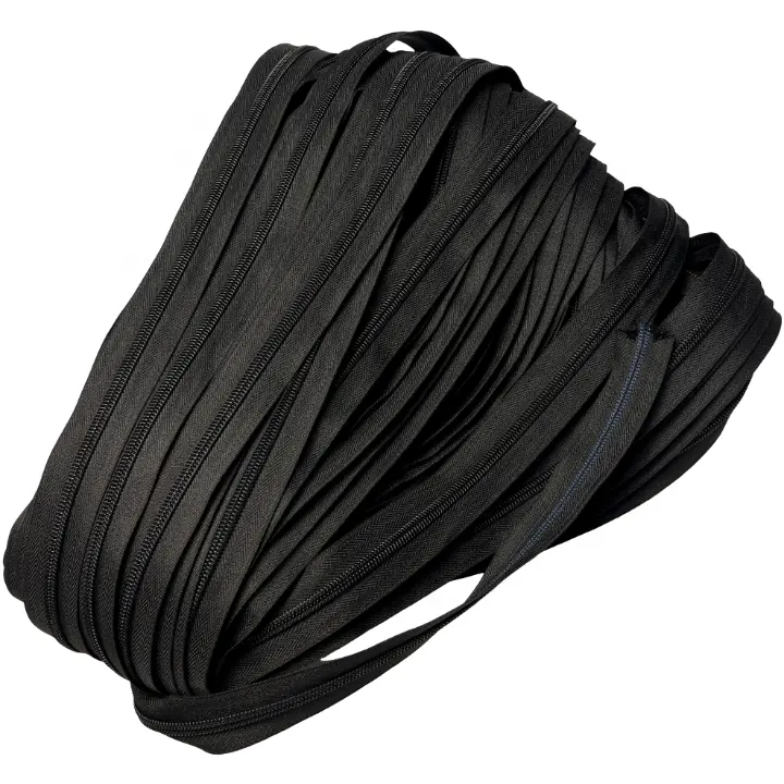 Harga pabrik grosir gulungan ritsleting nilon hitam mentah atau putih mentah 5 # rantai panjang untuk pakaian 5 ritsleting nilon dengan gulungan