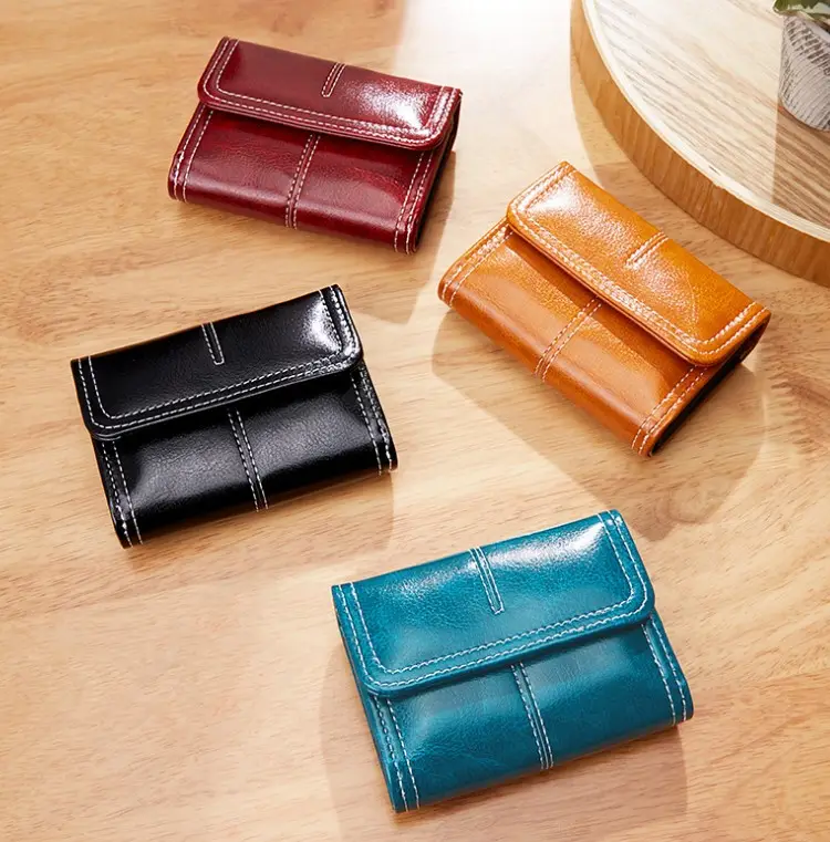 women wallet retro oil wax leather card wallet multi card slots mini case wallet