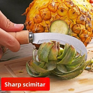 Cuchillo Multifuncional para Frutas, Herramienta para Cortar Jaca y Cebollín, Cuchillo de Acero Inoxidable con Mango de Madera y Hoja Curva Pequeña para Salchichas y Plátanos - Product Image 3