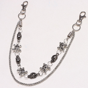 yueli Double Layered <b>Skull</b> Waist Chain Tibetan Silver Hip Hop Punk Pants Chain For Daily Wear - Product Image 4