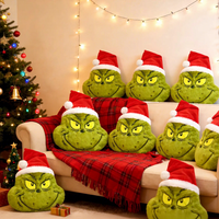 Coussin en peluche Grinch de Noël avec chapeau de Père Noël, coussin rembourré doux, décoration festive pour la maison, cadeau de Noël pour les enfants et les fans, 52 cm