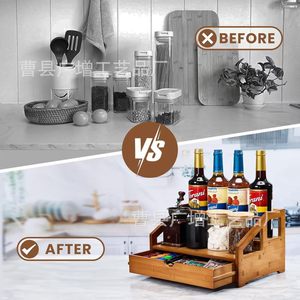 Wooden Coffee Syrup <b>Storage</b> <b>Rack</b> 3 Tier Freestanding Desktop Organizer For Kitchen Bar Condiment <b>Bottle</b> Display - Product Image 1