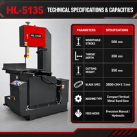 Scie à ruban verticale compacte en métal HL-5135, gorge de 350 mm, course de 500 mm, pour la découpe de plaques