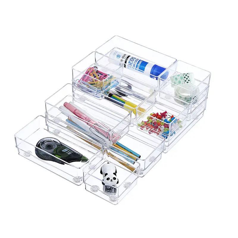 9pcs Desk Drawer Organizer Trays,Makeup Desk Drawer Organizer Plastic Bathroom Storage Bins