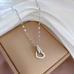Collares de Acero Inoxidable con Circonia para Mujer, Diseño de Corazón y Círculo, Accesorios de Joyería, Venta al Por Mayor - Product Image 5