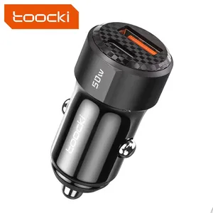 Toocki USB Car Charger 50W Dual Port Car USB Phone Charger USB C Vehicle Fast Charging Car Charger Adapter Type C