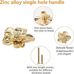 <b>Gold</b> Flower Shape <b>Cabinet</b> <b>Knobs</b> Brass Hardware Traditional Design Furniture Handles Drawer Pulls - Product Image 4