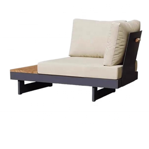Ensemble de canapé modulaire d'extérieur en aluminium et teck avec fauteuils inclinables réglables, coussins résistants aux intempéries et table basse, meubles de jardin et de terrasse - Product Image 6