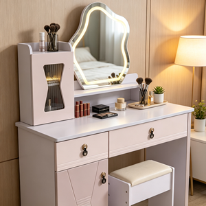 Modern Makeup Vanity <b>With</b> Lighted Mirror <b>Storage</b> Drawers Bedroom <b>Dressing</b> <b>Table</b> <b>With</b> Stool - Product Image 5