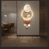 Décoration murale LED en forme de lune, sculpture en porcelaine cristalline avec anneaux de suspension pour couloir, salon, hôtel