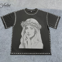 285 g/m² schweres, rundes Rundhals-T-Shirt im Boxy Fit, Streetwear, Oversize, überschnittene Schultern, Baumwolljersey, Baggy Herren-T-Shirt, Grafik-T-Shirt