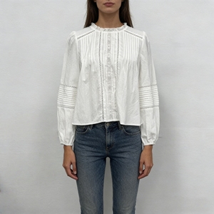 Camicetta Ricamata Personalizzata per Donne con Colletto a Volant, Maniche a Sbuffo, Fronte Plissettato, Manica Lunga, Stile Elegante, Abbigliamento Casual Estivo - Product Image 1