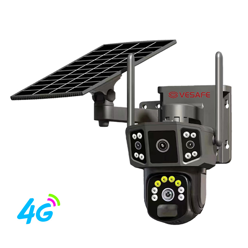 VESAFE 4MP HD 4G Wi-Fi двухобъективная камера видеонаблюдения с функцией Обнаружения Движения Солнечной PTZ Sim-карты маломощная аккумуляторная сетевая камера