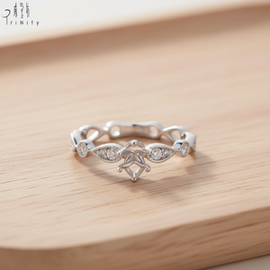 Anillo de Oro Blanco Sólido de 18K con Diseño de Hojas de Moda, con Diamantes Naturales Reales, Semi-Montura, Regalo para el Día de San Valentín para Mujer - Product Image 5