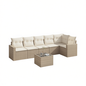 Ensemble de canapés de jardin en rotin beige 6 places, mobilier d'extérieur contemporain, structure en osier résistant aux intempéries - Product Image 1