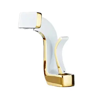 Bathroom Faucet Brass Gold White Bathroom Basin Faucet Cold And Hot Water Mixer Sink Tap Deck Mounted Black &amp; Gold Tap