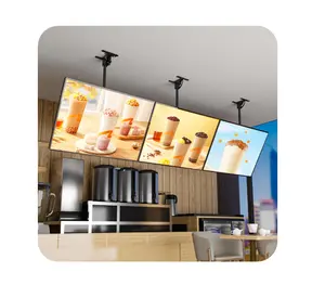 दूध चाय की दुकान के विज्ञापन के लिए आयताकार आकार में मेनू डिस्प्ले के लिए टेम्पर्ड ग्लास एलईडी बिलबोर्ड हैंगिंग टीवी लाइटबॉक्स