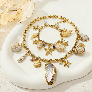 Muses Jewels Sonderangebot Natürliche Farbige Perlen Charm Halskette und Armband Set Damen Edelstahl Schmuck Naturstein Perlen - Product Image 1