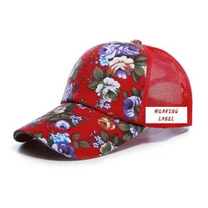 2023 Strand Zon Sport Cap Bloemen Sublimatie Gedrukt Groothandel Custom Mannen Bloemen Trucker Hoed