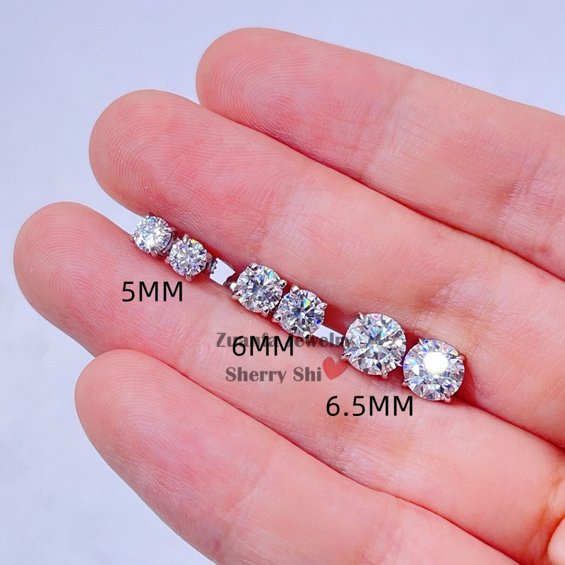 Orecchini A Perno In Argento Sterling Placcato Rodio Con Zirconia Cubica Rotonda Bianca 3 Mm - Finitura Lucida