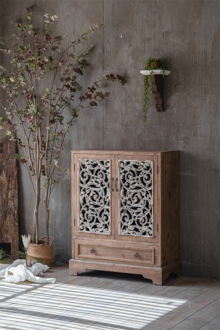 Solid Wood Cabinet Farmhouse Vintage Furniture Two Door Two Drawer Accent Cabinet
