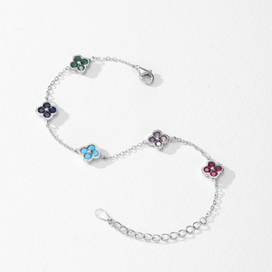 Pulsera de Cadena con Trébol de Cuatro Hojas y Flor de Color de la Suerte en Plata de Ley S925 para Mujer, Versión de Cobre Personalizable - Product Image 4
