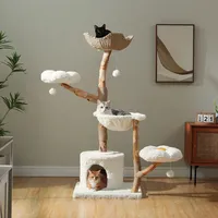Arbre à chat facile à assembler avec hamac, tour pour chat de 48,5 pouces avec griffoir, perchoir moderne spacieux en forme de fleur et niche pour l'intérieur