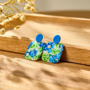 Orecchini pendenti con motivo floreale Fiori blu verdi Forma quadrata Gioielli di moda 12 pezzi - Product Image 3