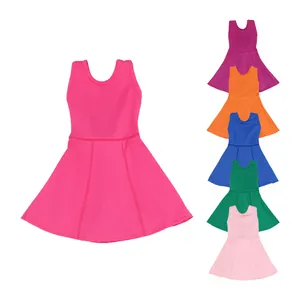 नई डिजाइन बेबी गर्ल्स स्पोर्ट्स ड्रेस, बच्चों के लिए योगा वियर, छोटी लड़कियों के लिए शुद्ध रंग की स्लीवलेस फिटनेस योगा वियर ड्रेस