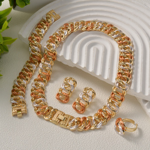 Wholesale bulk fashion <b>chains</b> <b>necklaces</b> 18k gold plated <b>necklace</b> bracelet fashion earrings ring for woman fine <b>necklace</b> set - Product Image 5