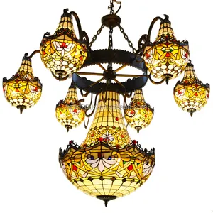 Tiffany Multi-head Iron Engineering Chandelier for Hotel Restaurant Villa Luxury High-rise Pendant