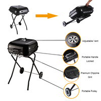 Barbecue fumoir avec table latérale, chariot à quatre pieds rouge, barbecue au charbon de bois