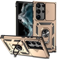 Étui hybride antichoc pour Samsung S25 Ultra Plus S24 S23 S22, pour Samsung 24, avec anneau et protection coulissante pour l'appareil photo