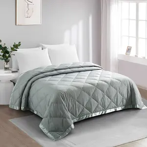 Satin Trim Natural Down and Feather Filled Lightweight Microfiber Oversize Bed Blanket