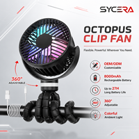 Ventilateur Octopus, petit ventilateur portable rechargeable pour le camping en plein air, ventilateur pour poussette, adapté aux poussettes, aux sièges auto et aux berceaux.