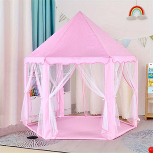 Venta al por mayor Rosa encantadora tienda de juegos portátil plegable hexagonal <span class=keywords><strong>niñas</strong></span> interior jugar princesa Castillo niños tienda de juegos casa - Product Image 3
