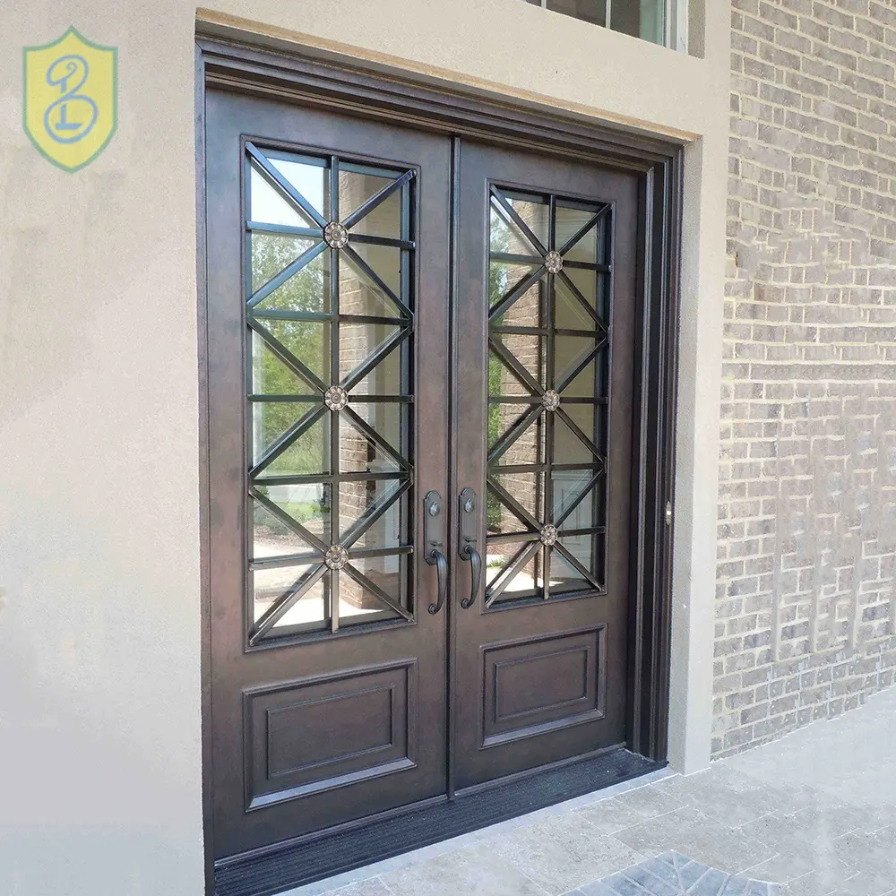 solid iron single wrought iron entry door design Luxury house Wrought Iron Entry Doors with openable tempered glass window