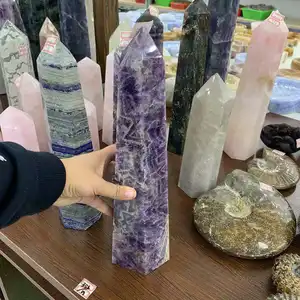 Großhandel natürliche traum amethyst große größe punkt turm kristall stein zauberstab kristall handwerk für dekoration