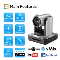 Cámara PTZ NDI para Conferencias en Vivo, 30X-NDI, 3G-SDI, LAN, POE, 1080P/60FPS, Sistema de Audio para Conferencias, Cámara de Transmisión para Streaming