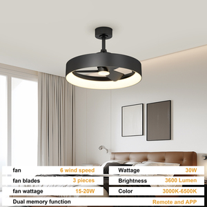 23in Low Profile <b>Ceiling</b> Fan with <b>Light</b> 6 Speeds Pure Copper Motor Dimmable 3000K-6500K <b>Remote</b> APP <b>Control</b> for Bedroom - Product Image 4
