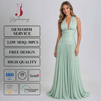 Robe longue élégante Joydressing vert sauge à col halter, sexy, froncée, en mousseline plissée, pour soirées et fêtes, vente en gros, sur mesure